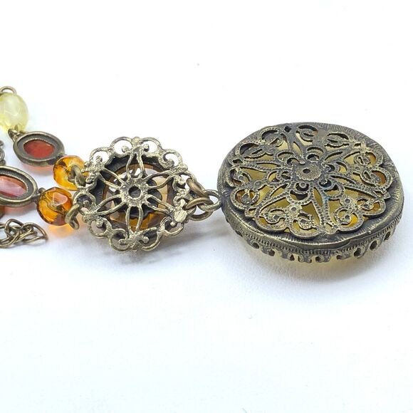 Cookie Lee Necklace Victorian Revival Filigree Y-Drop Beaded Bronze Tone Choker - Picture 7 of 10